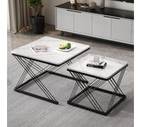 Merax Lot de 2 tables basses carrées, aspect marbre brillant, pieds réglables en hauteur, charge maximale : 30 kg, table basse 60 x 60 x 45 cm et 45 x 45 x 40 cm