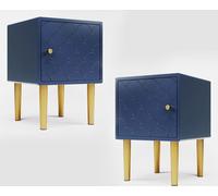 Merax Lot de 2 tables de nuit avec pieds en métal, tables de chevet 50 x 35 x 35 cm Table d'appoint Table de salon avec motif d'écailles de poisson pour chambre à coucher et salon, bleu