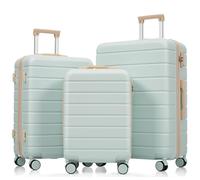 Merax Lot de 3 valises rigides à roulettes, vert clair et kaki