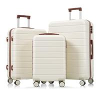 Merax Lot de 3 valises rigides avec valise à roulettes, 20/24/28", crème