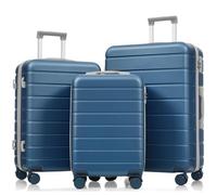 Merax Lot de 3 valises rigides avec valise à roulettes, bleu et gris