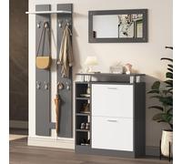 Merax Lot de 3 vestiaires pour couloir - Programmes complets avec 1 armoire à chaussures, 1 miroir mural et 2 panneaux de garde-robe - Porte-manteau mural avec étagère - Ensemble de garde-robe élégant