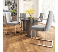 Merax Lot de 4 chaises de salle à manger, à bascule, en velours, avec pieds de support en métal, chaises cantilever confortables, pour salon, chambre à coucher, velours, gris et argenté