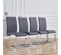 Merax Lot de 4 chaises de Salle à Manger avec Dossier Haut, Structure en métal chromé, Moderne, rembourrées, pour Salon, Salle de conférence, Grises