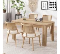 Merax Lot de 4 Chaises de Salle à Manger, Chaises de Cuisine avec Siège en Polyuréthane et Dossier en Rotin, Chaise Rembourrée pour Salle à Manger, Salon et Chambre à Coucher, Cadre en Métal, Beige