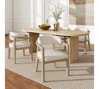 Merax Lot de 4 chaises de salle à manger, en bois massif, tissu bouclé, confortables et respirantes, avec accoudoirs, dossier ergonomique, style moderne pour salle à manger, salon et café, couleur