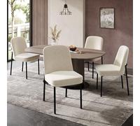 Merax Lot de 4 chaises de salle à manger rembourrées avec revêtement en velours, coussins d'assise épais, cadre argenté galvanisé, design minimaliste moderne, pour salle à manger, salon ou café, beige