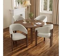 Merax Lot de 4 chaises de salle à manger, structure en métal, aspect bois, tissu lin confortable, accoudoirs ergonomiques, respirantes et stables, pour salle à manger, salon, café, couleur bois foncé