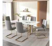 Merax Lot de 6 chaises cantilever, à bascule, en velours gris et doré, avec pieds de support métal