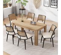 Merax Lot de 6 Chaises de Salle à Manger, Chaises de Cuisine avec Siège en Polyuréthane et Dossier en Rotin, Chaise Rembourrée pour Salle à Manger, Salon et Chambre à Coucher, Pieds en Métal, Noires