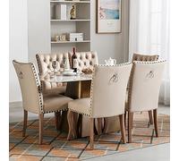 Merax Lot de 6 chaises de salle à manger, chaises de cuisine, chaises de salon avec un unique ouvre-porte à l'arrière, chaises rembourrées avec embouts en forme de clou, pieds en bois massif