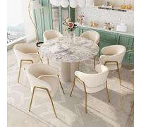 Merax Lot de 6 chaises de Salle à Manger Modernes en Velours d'agneau et Finition dorée avec Pieds dorés (Blanc)