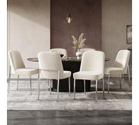 Merax Lot de 6 chaises de salle à manger rembourrées avec revêtement en velours, coussins d'assise épais, cadre argenté galvanisé, design minimaliste moderne, pour salle à manger, salon ou café, beige