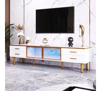 Merax Lowboard Armoire TV aspect marbre Table TV avec éclairage LED 7 couleurs, télécommande incluse, armoire TV en bois avec portes vitrées et 4 tiroirs, meuble TV avec pieds en métal, L/H/P:170/37/4