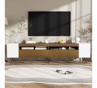 Merax Lowboard en optique bois ancien, Table TV avec 2 compartiments ouverts et 2 tiroirs cachés, Buffet TV en bois, blanc