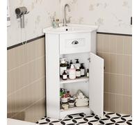 Merax Meuble de salle de bain avec meuble inférieur, meuble de salle de bain, en céramique, convient aux petits espaces, blanc, 59 x 42,5 x 90,5 cm