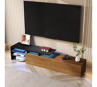 Merax Meuble TV 170 x 33 x 33,5 cm, étagères en verre et éclairage LED 16 couleurs, meuble bas moderne avec beaucoup d'espace de rangement pour TV, électronique grand public, livres et décoration