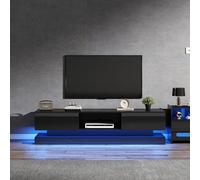 Merax Meuble TV bas à LED noir brillant avec commande par application, 2 tiroirs, design anti-basculement, convient pour les téléviseurs de 60" - pour salon et bureau à domicile 160 x 35 x 40,5 cm