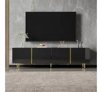 Merax Meuble TV brillant avec 4 portes en noble combinaison de couleurs noir et doré - 170 cm - Charnières à fermeture douce - Sans chaise - Noir