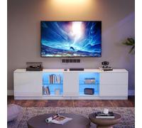 Merax Meuble TV LED blanc avec éclairage LED 16 couleurs - Meuble TV pour téléviseur jusqu'à 65" - MDF brillant - 160 x 40 x 52 cm - Beaucoup d'espace de rangement pour le salon et la chambre à