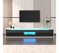 Merax Meuble TV LED Mural 180 cm, Meuble télé Suspendu Brillant Noir et Blanc avec éclairage 16 Couleurs, 4 Modes de lumière, Design Moderne, Portes rainurées, Fixation Murale