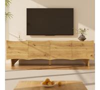 Merax Meuble TV Moderne 155 cm avec Portes Ondulées, Lowboard Bois avec 4 Portes, Rangement Multimédia et Gestion de Câbles pour Salon