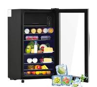 Merax Mini réfrigérateur à boissons, 76 l, avec congélateur de 6 l, petit réfrigérateur avec 2 étagères, mini avec porte en verre, mini réfrigérateur silencieux pour bureau, camping, extérieur - Noir