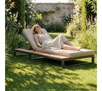 Merax Outdoor Patio Daybed - Canapé-lit et lit de repos multifonctionnel imperméable avec étagères, dossier réglable, chaise longue pour terrasse et jardin - Beige, côté gauche