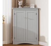 Merax Petite armoire d'angle autoportante à 2 portes avec 3 niveaux, panneau MDF de qualité supérieure avec surface laquée, peu encombrante pour salle de bain, cuisine, salon, gris (61,5 x 90 cm)