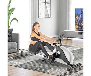 Merax Rameur Magnétique Rameur d'appartement Pliable, 8 Niveaux de résistance magnétique, écran LCD, Silencieux, Glissières en Aluminium avec Support de Tablette