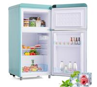Merax Réfrigérateur rétro avec congélateur, volume de 72 litres et congélateur de 21 litres, 3 étagères en verre, tiroir à légumes, bac à œufs, 120 kWh/an, disponible en cyan