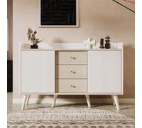 Merax Sideboard 117,5x39,5x79cm avec 3 tiroirs, commode avec portes coulissantes rayées et bord supérieur surélevé, beaucoup d'espace de rangement pour le salon, l'entrée et la chambre à coucher, blan