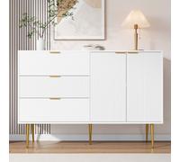 Merax Sideboard 120 cm avec accents dorés, structure ondulée, commode avec 3 tiroirs & 2 portes avec étagère intérieure - pour le salon, la salle à manger, l'entrée