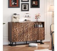 Merax Sideboard avec 2 portes et 2 tiroirs en imitation noyer, armoire d'appoint 120 cm avec relief de feuilles, commode de salle à manger Push-to-Open, brun