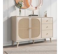 Merax Sideboard avec tressage en rotin, 3 tiroirs et 2 portes, commode avec pieds en bois et poignée métallique, Lowboard TV-Board Largeur 120 cm, Chêne
