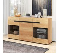 Merax Sideboard chêne sauvage couleur avec LED, Buffet avec étagère en verre, Commde Moderne