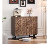 Merax Sideboard Commode 80x40x78 cm en optique noyer avec pieds en métal, buffet en relief avec portes Push-to-Open, design sans poignées - pour le salon & l'entrée, brun
