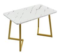 Merax Table à manger 117 cm - Table de salle à manger - Table rectangulaire - Structure en métal robuste - Marburation moderne - Avec pieds en métal - Pour salle à manger, salon, or et blanc