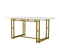 Merax Table à manger de luxe légère - 120 x 70 cm - Structure en métal - Table de cuisine moderne avec pieds en métal - Pour salle à manger, salon - Pieds dorés