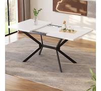 Merax Table à manger extensible 120/160 x 80 cm - Table rectangulaire en MDF avec pieds en métal noir solides - Moderne et minimaliste - Pour 4 à 6 personnes - Facile d'entretien, peu encombrante