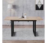 Merax Table à manger extensible de style industriel - Table basse rectangulaire multifonction en fer aspect chêne + noir - Table à manger simple moderne pour salle à manger et loisirs