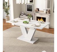 Merax Table à manger rectangulaire extensible 120/160 x 80 cm, pour 4 à 8 personnes, pieds en métal modernes en forme de V, pour salle à manger et salon, montage facile, blanc