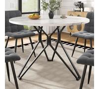 Merax Table à manger ronde Ø 100 x 76 cm pour 4 personnes, table de cuisine avec plateau en MDF aspect marbre et structure en métal, table de salle à manger pour cuisine, salle à manger et salon