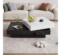 Merax Table basse 103 x 60 cm - Table basse pivotante à 2 niveaux - Design bicolore en blanc et noir - Surface brillante - Table d'appoint moderne avec espace de rangement - Table basse