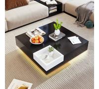 Merax Table basse avec boîte de rangement amovible, table de salon haute brillance avec LED, table d'appoint, L/H/P : 72/30/72cm
