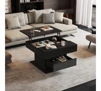 Merax Table basse avec fonction élévatrice et plateau rotatif à 360° - Table de salon carrée moderne - Haute brillance - 70 x 70 x 45 cm - Avec espace de rangement caché et tiroir