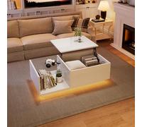 Merax Table basse avec plateau réglable en hauteur - Table basse moderne extensible avec LED - Table de salon avec espace de rangement caché et vitrine en verre - Table d'appoint pour salon, bureau