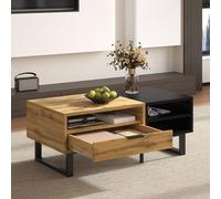 Merax Table basse avec structure en blocs de couleur - Table de salon moderne en bois et noir avec compartiments et tiroirs, pieds en métal