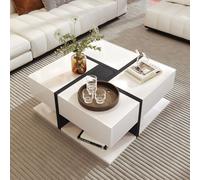 Merax Table basse avec tiroirs cachés, table d'appoint au design géométrique, haute brillance avec socle, table de salon
