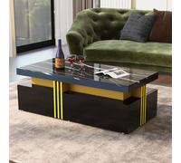 Merax Table basse avec tiroirs et plateau en marbre, table d'appoint en bois avec décor doré, table de salon Industrial
